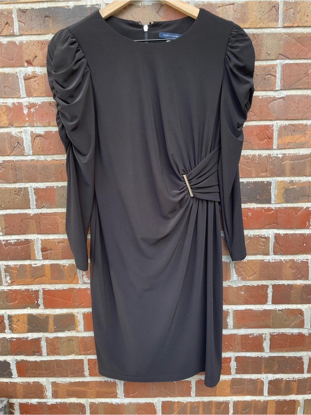 Tommy Hilfiger Classic Black Draped Long-Sleeve Dress